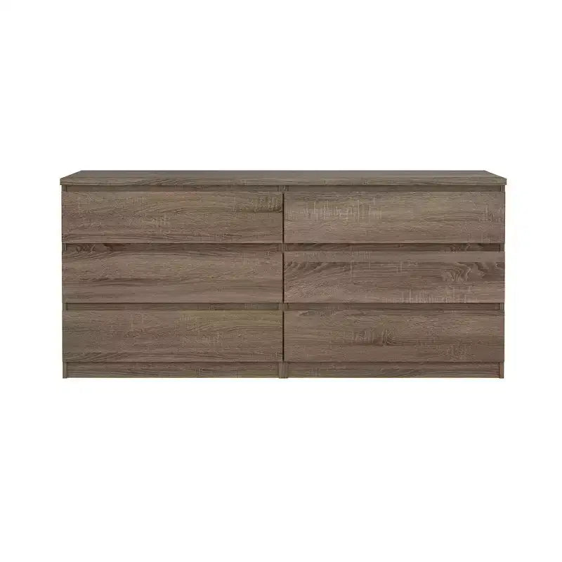 Commode double 6 tiroirs, chêne truffe