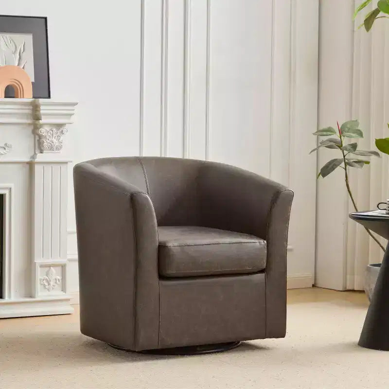 Fauteuil Club Pivotant Contemporain Rembourré en Faux Cuir