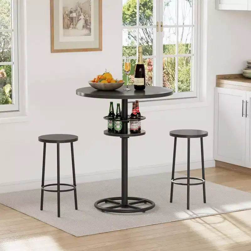 Table de bar ronde à hauteur de comptoir avec porte-bouteilles