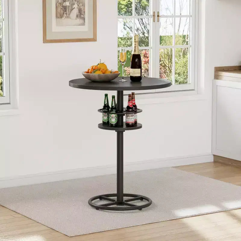 Table de bar ronde à hauteur de comptoir avec porte-bouteilles