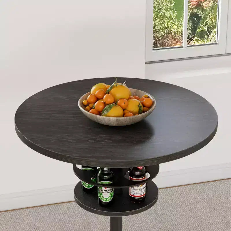 Table de bar ronde à hauteur de comptoir avec porte-bouteilles
