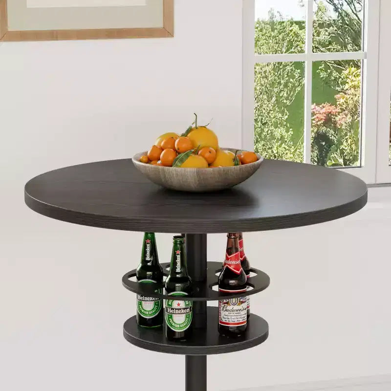 Table de bar ronde à hauteur de comptoir avec porte-bouteilles