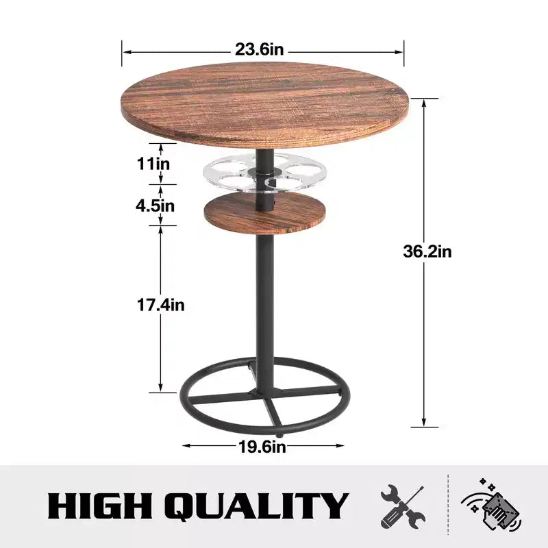 Table de bar ronde à hauteur de comptoir avec porte-bouteilles