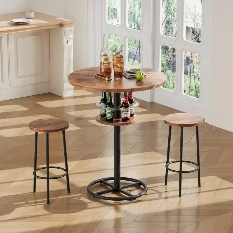 Table de bar ronde à hauteur de comptoir avec porte-bouteilles