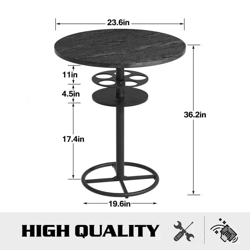 Table de bar ronde à hauteur de comptoir avec porte-bouteilles