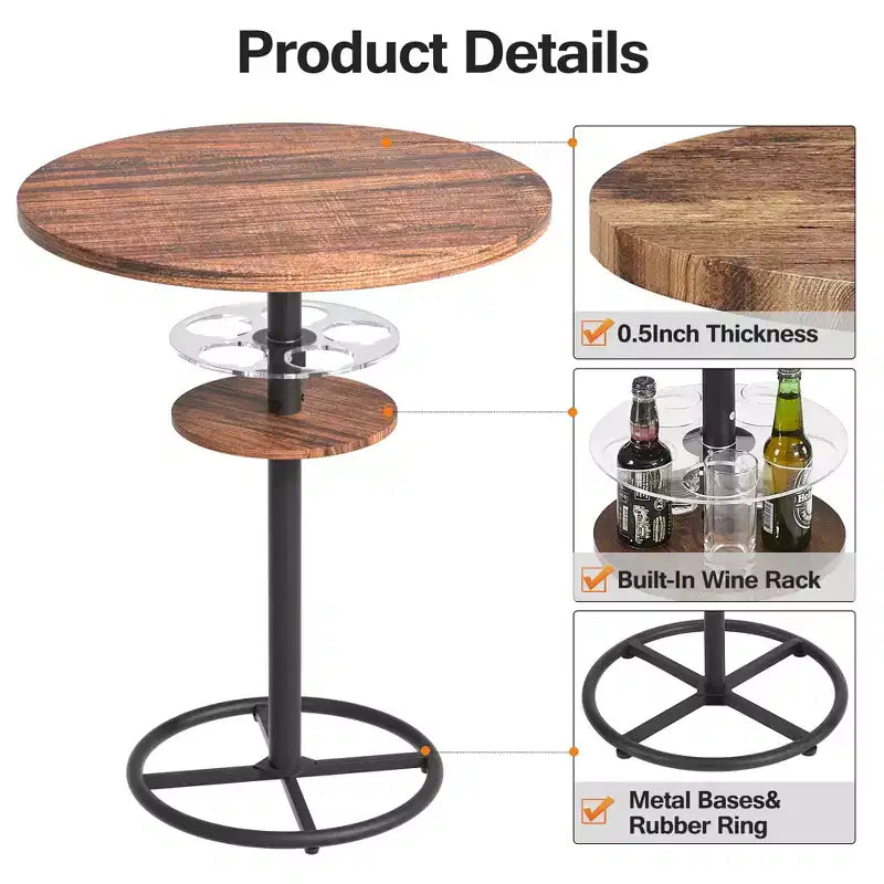 Table de bar ronde à hauteur de comptoir avec porte-bouteilles