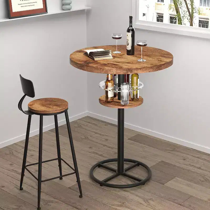 Table de bar ronde à hauteur de comptoir avec porte-bouteilles