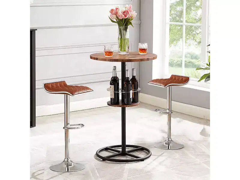 Table de bar ronde à hauteur de comptoir avec porte-bouteilles