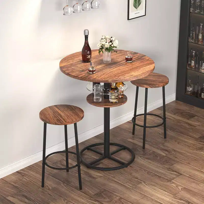 Table de bar ronde à hauteur de comptoir avec porte-bouteilles