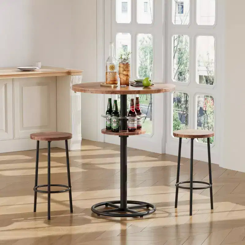Table de bar ronde à hauteur de comptoir avec porte-bouteilles