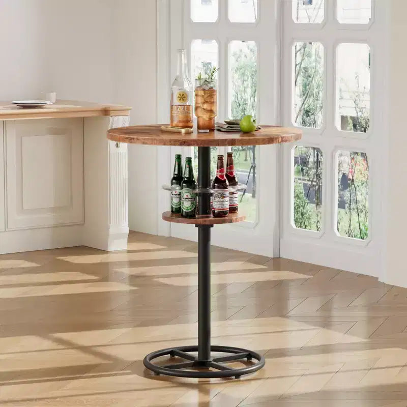 Table de bar ronde à hauteur de comptoir avec porte-bouteilles