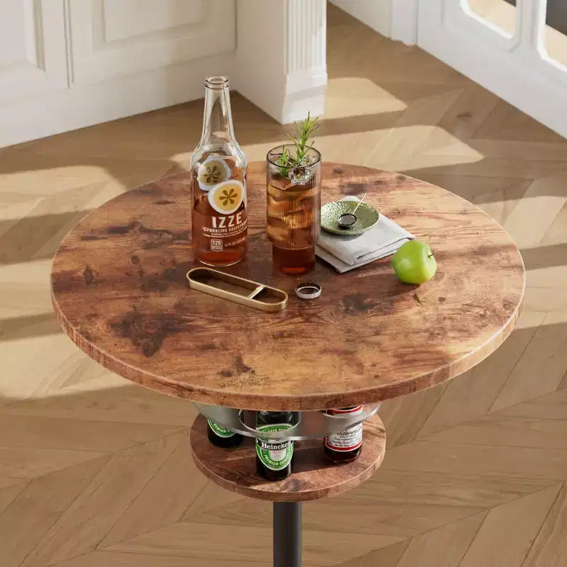Table de bar ronde à hauteur de comptoir avec porte-bouteilles