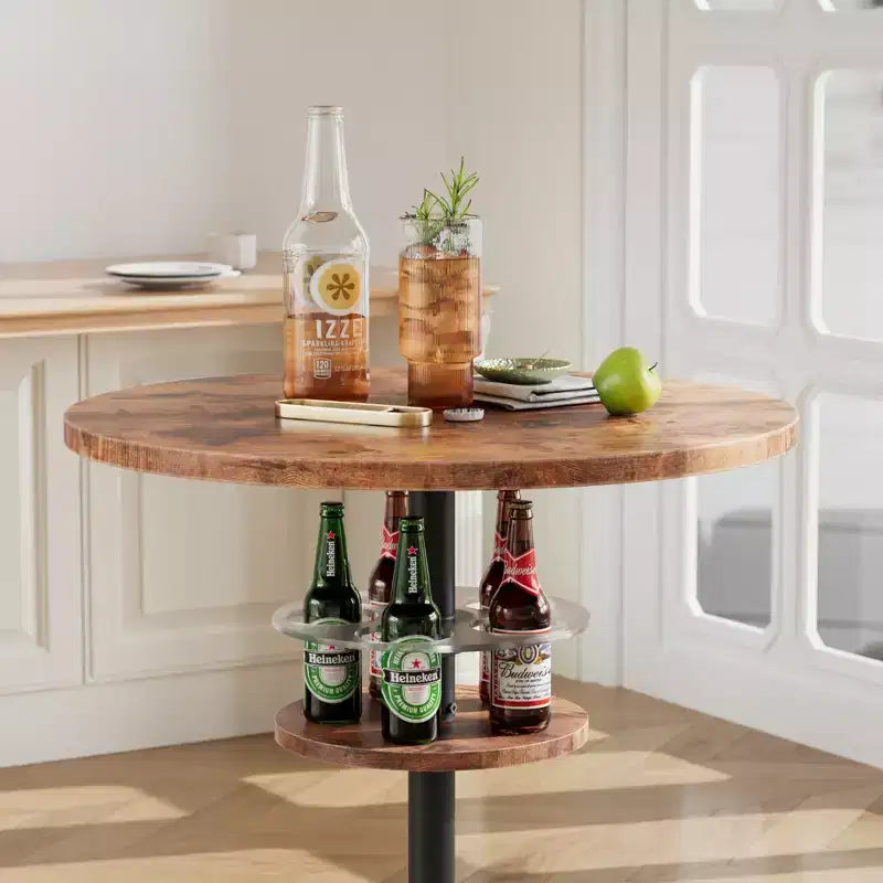Table de bar ronde à hauteur de comptoir avec porte-bouteilles