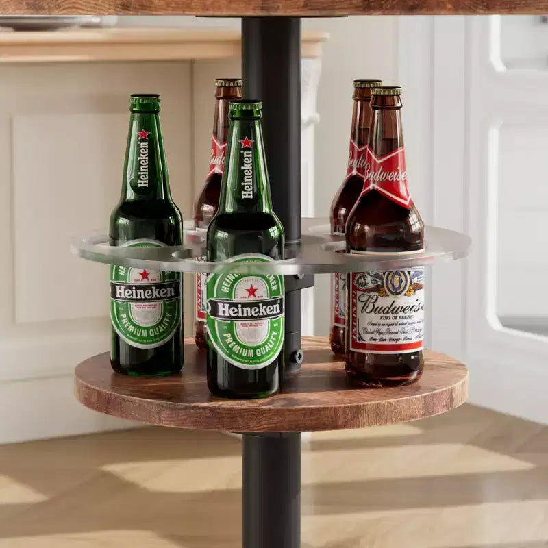 Table de bar ronde à hauteur de comptoir avec porte-bouteilles