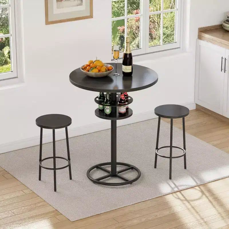 Table de bar ronde à hauteur de comptoir avec porte-bouteilles