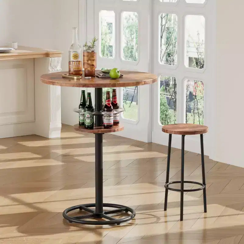 Table de bar ronde à hauteur de comptoir avec porte-bouteilles