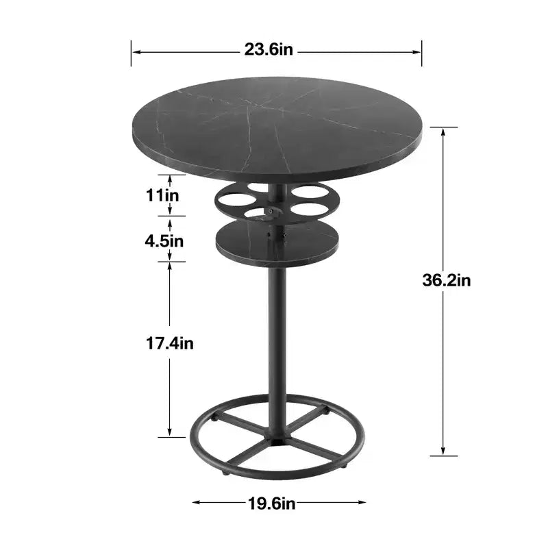 Table de bar ronde à hauteur de comptoir avec porte-bouteilles
