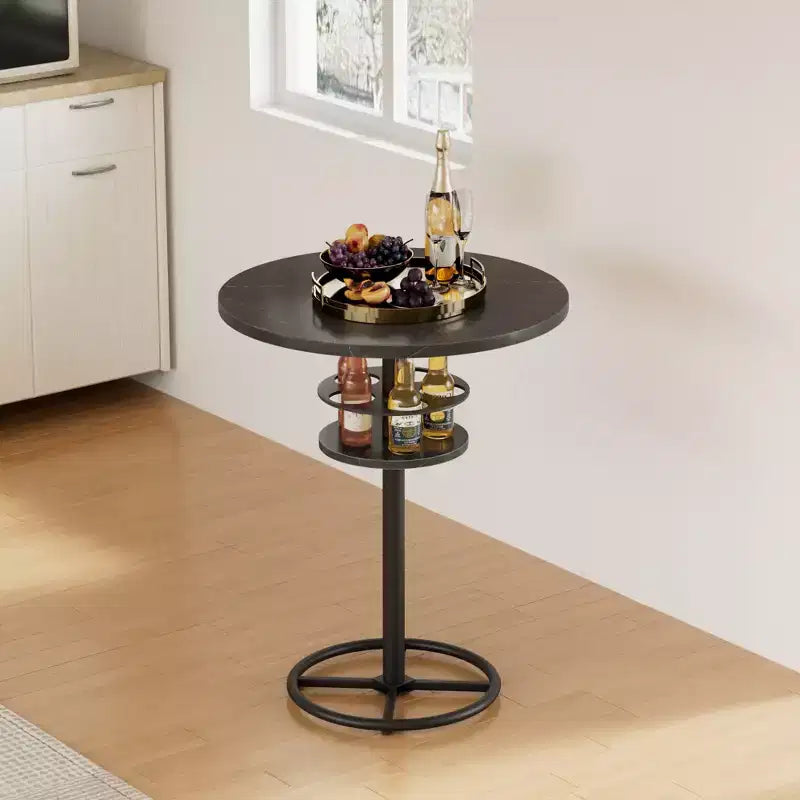 Table de bar ronde à hauteur de comptoir avec porte-bouteilles