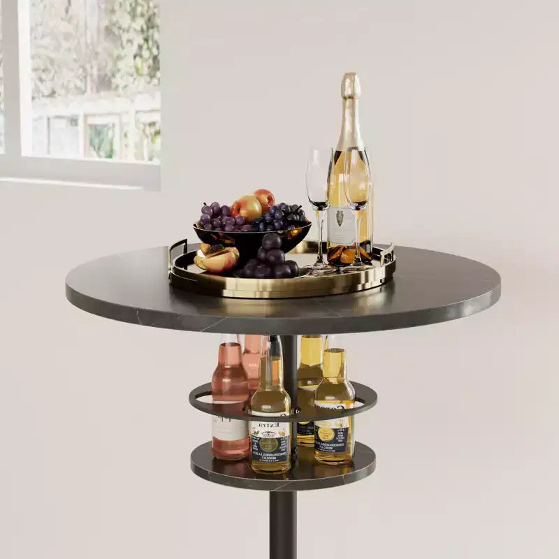 Table de bar ronde à hauteur de comptoir avec porte-bouteilles