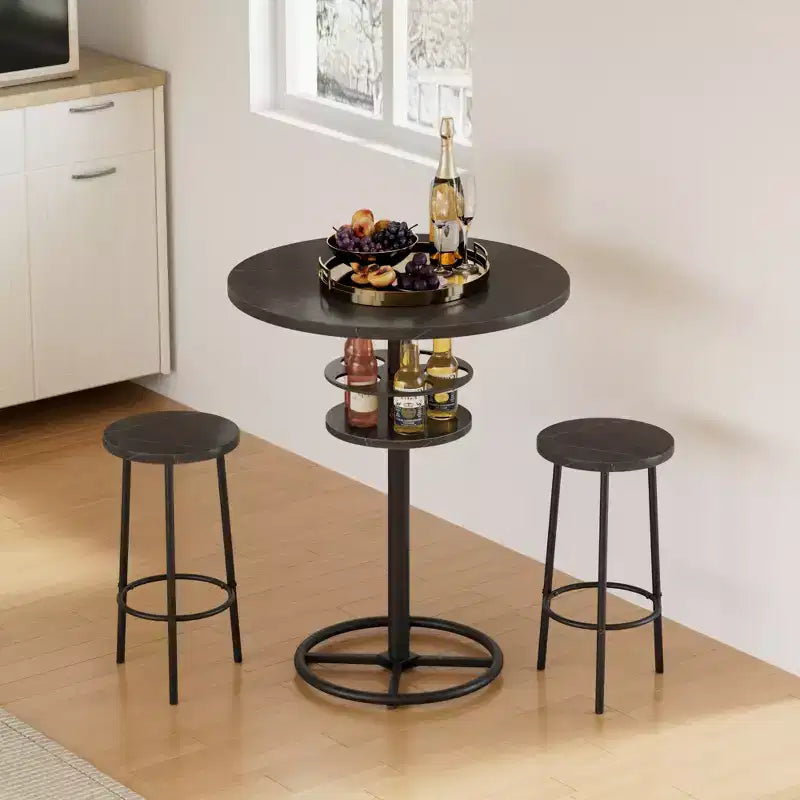Table de bar ronde à hauteur de comptoir avec porte-bouteilles