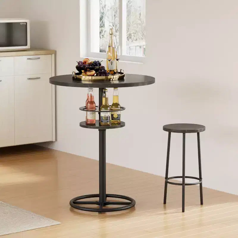 Table de bar ronde à hauteur de comptoir avec porte-bouteilles