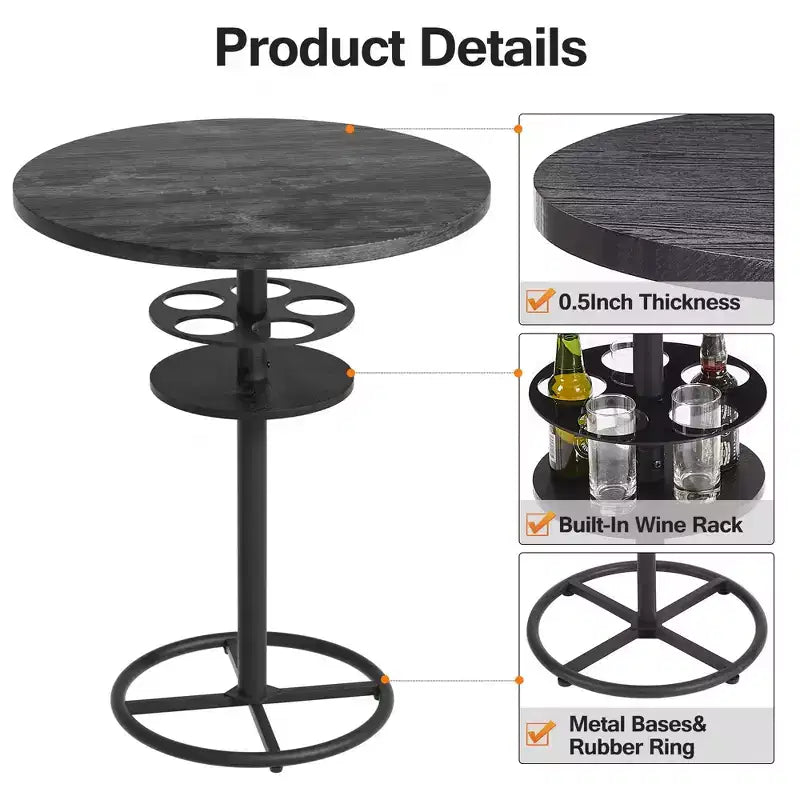 Table de bar ronde à hauteur de comptoir avec porte-bouteilles