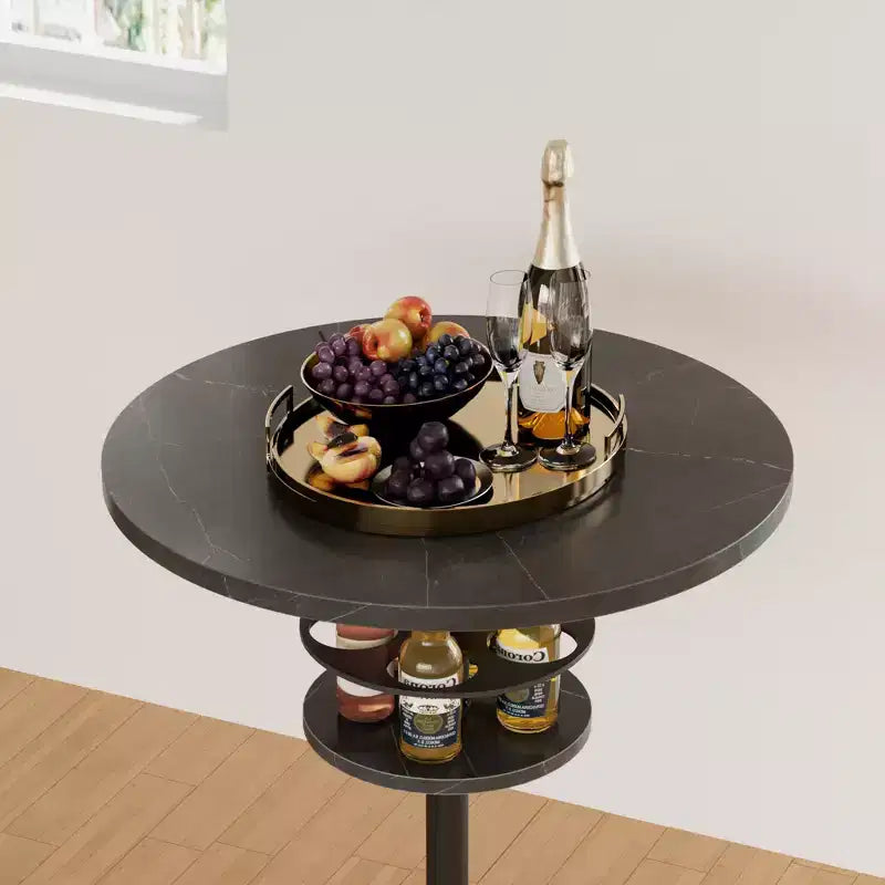 Table de bar ronde à hauteur de comptoir avec porte-bouteilles