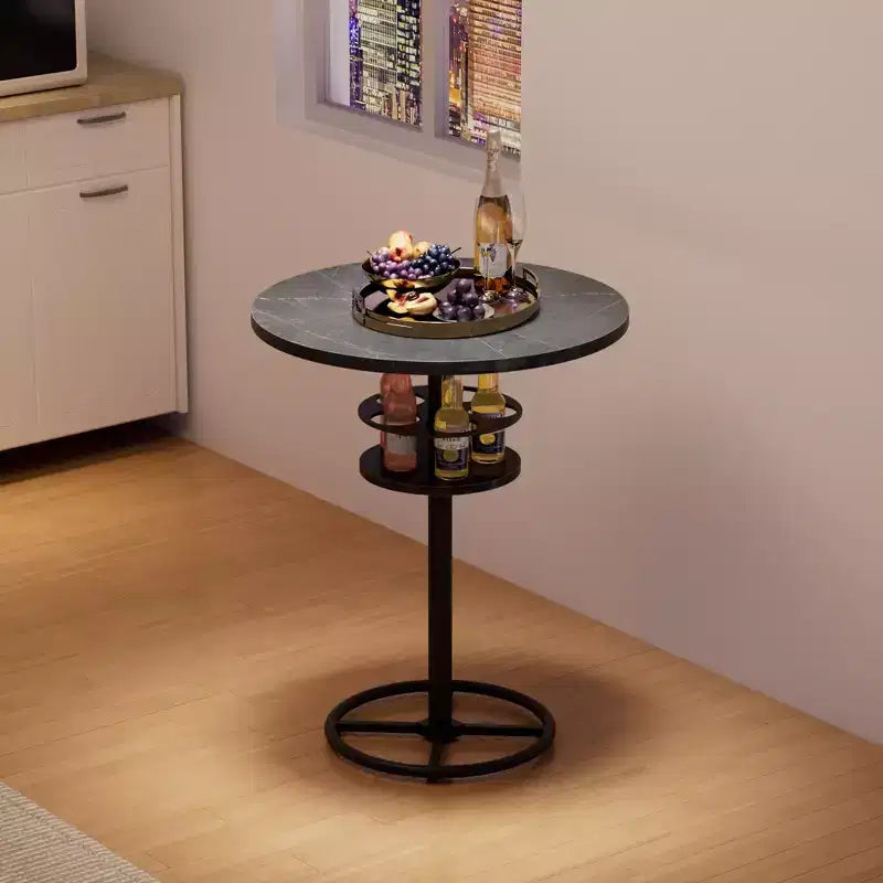 Table de bar ronde à hauteur de comptoir avec porte-bouteilles