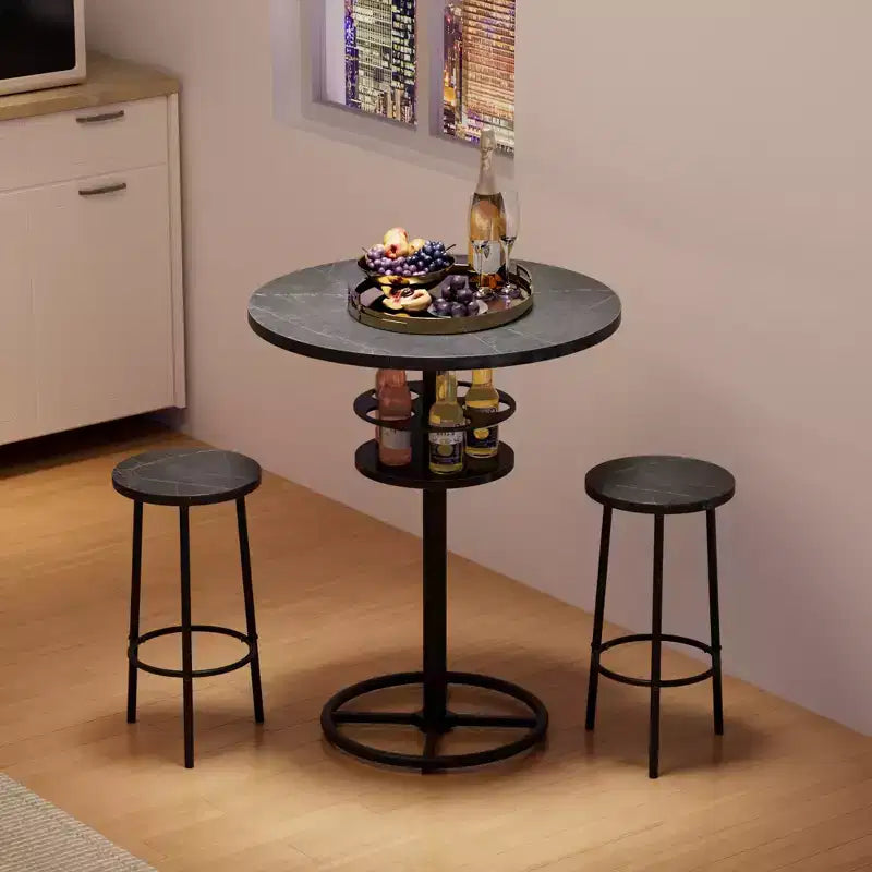 Table de bar ronde à hauteur de comptoir avec porte-bouteilles