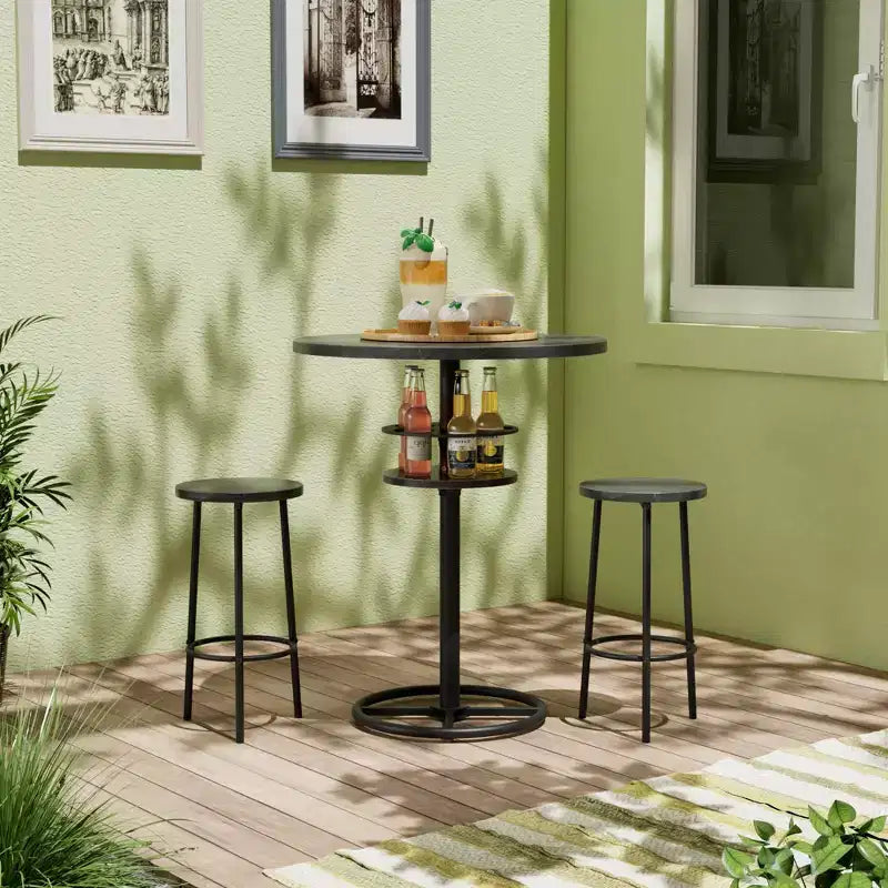 Table de bar ronde à hauteur de comptoir avec porte-bouteilles