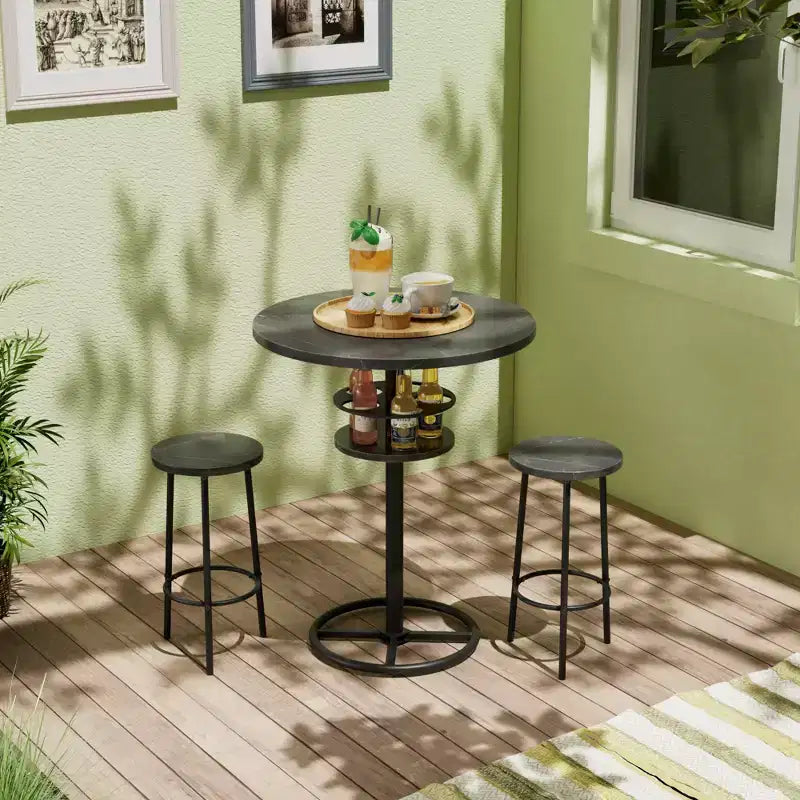 Table de bar ronde à hauteur de comptoir avec porte-bouteilles