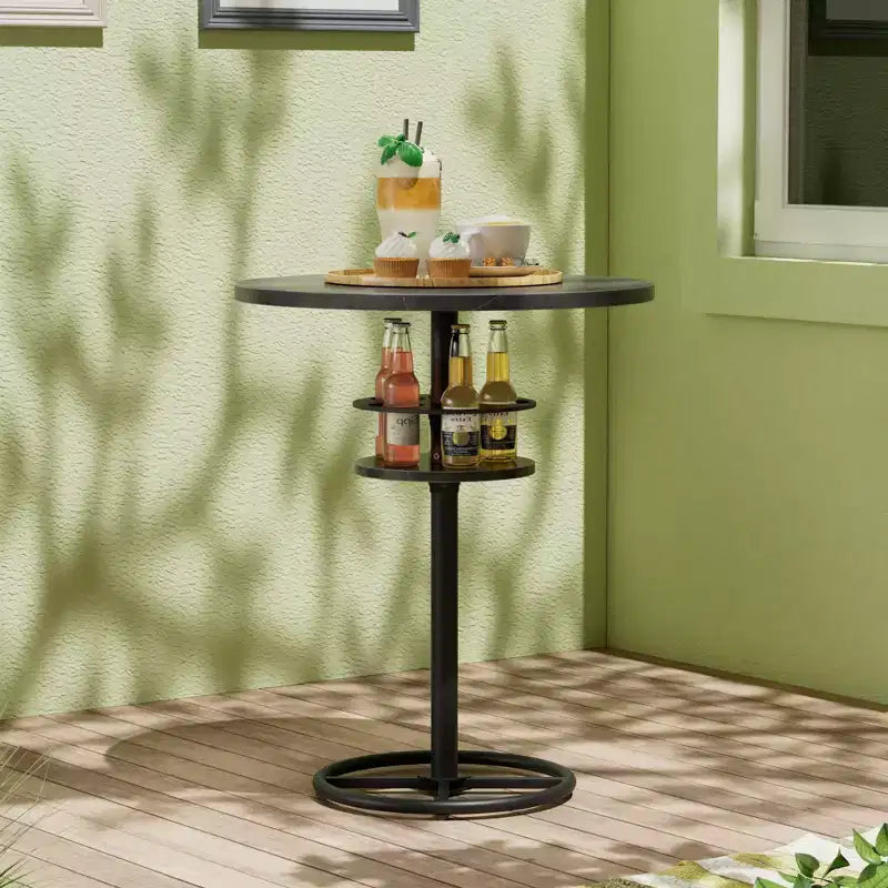 Table de bar ronde à hauteur de comptoir avec porte-bouteilles