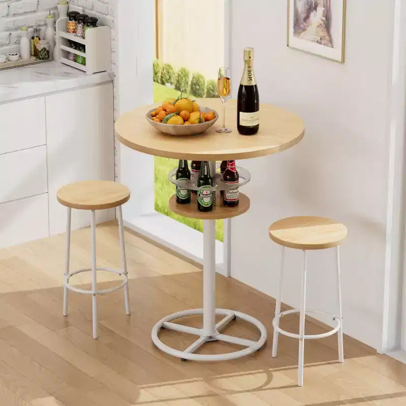 Table de bar ronde à hauteur de comptoir avec porte-bouteilles