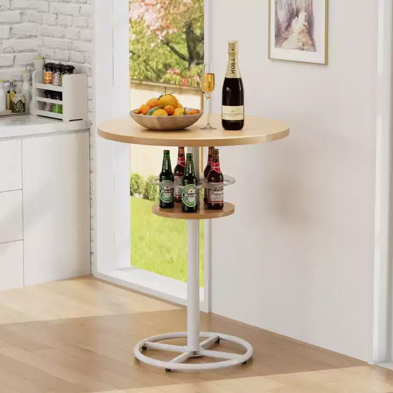 Table de bar ronde à hauteur de comptoir avec porte-bouteilles