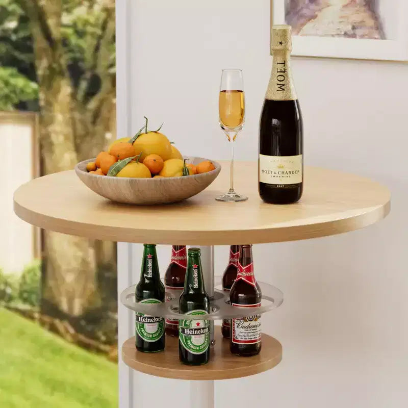 Table de bar ronde à hauteur de comptoir avec porte-bouteilles