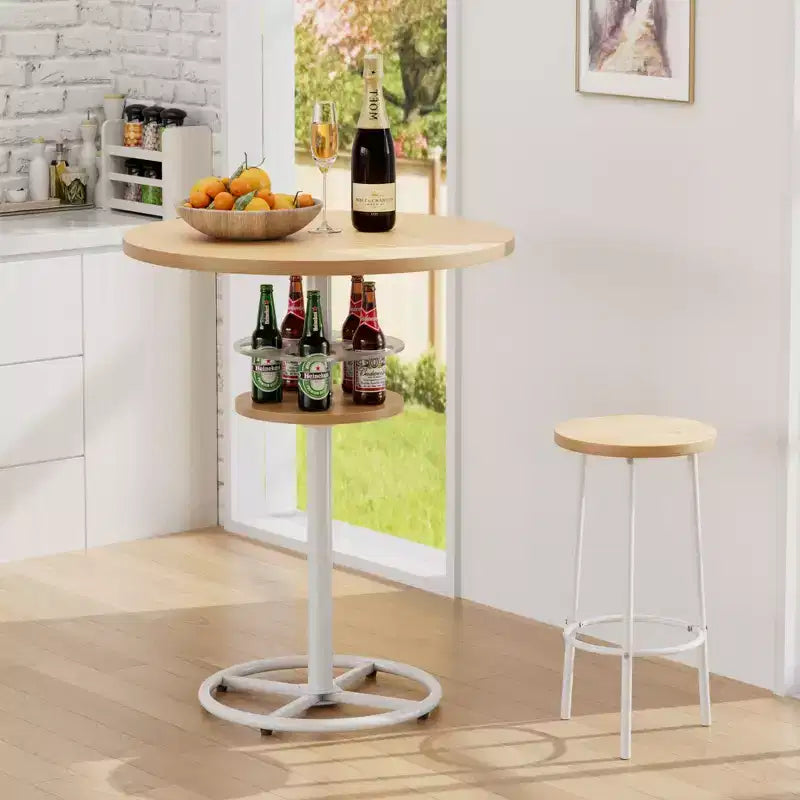 Table de bar ronde à hauteur de comptoir avec porte-bouteilles