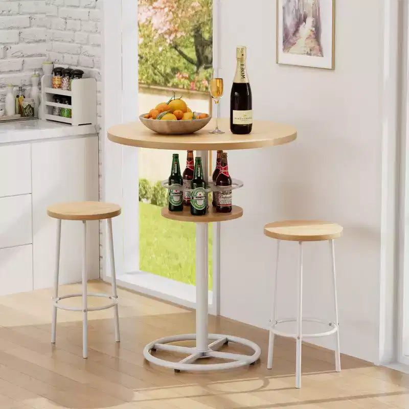 Table de bar ronde à hauteur de comptoir avec porte-bouteilles