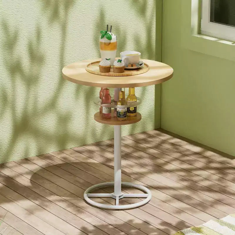 Table de bar ronde à hauteur de comptoir avec porte-bouteilles