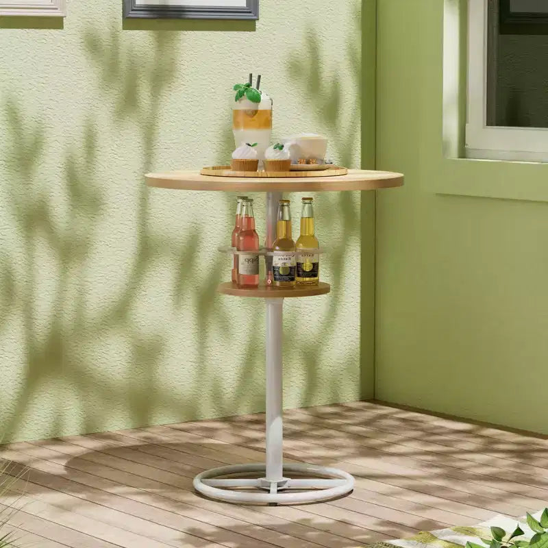 Table de bar ronde à hauteur de comptoir avec porte-bouteilles