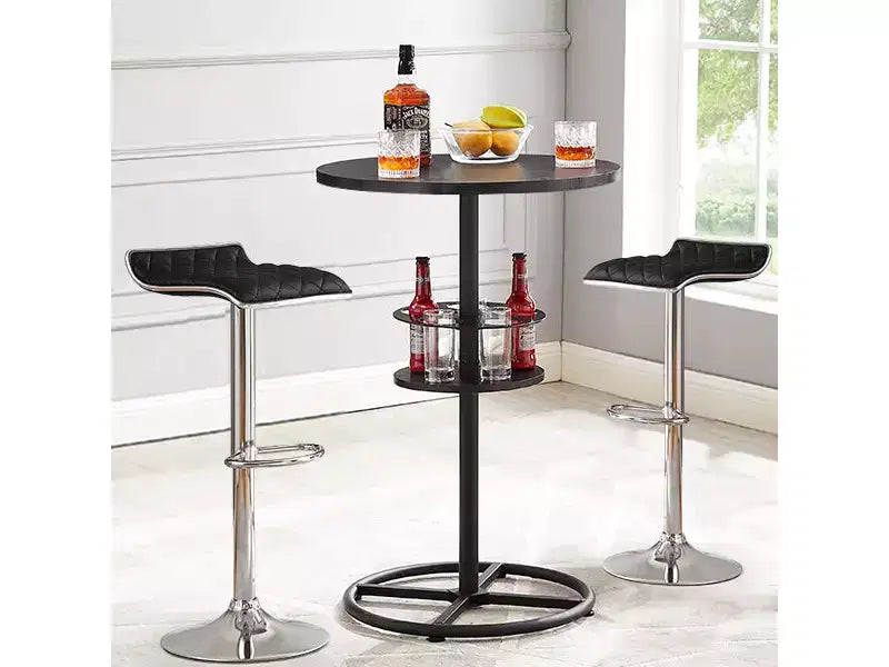 Table de bar ronde à hauteur de comptoir avec porte-bouteilles