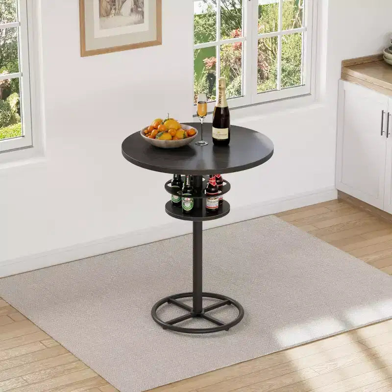 Table de bar ronde à hauteur de comptoir avec porte-bouteilles