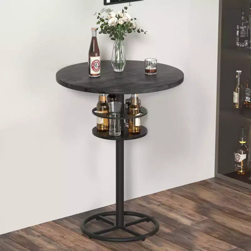 Table de bar ronde à hauteur de comptoir avec porte-bouteilles
