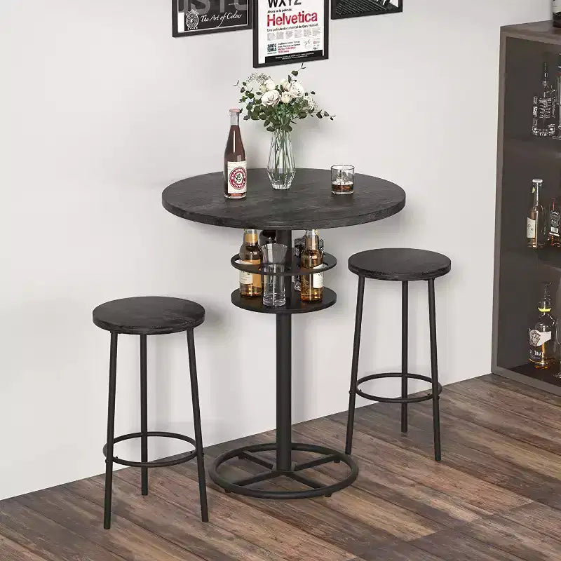 Table de bar ronde à hauteur de comptoir avec porte-bouteilles