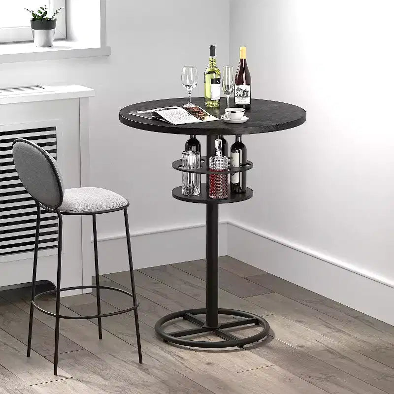 VECELO Round Bar Table Counter Height Table with Wine Rack