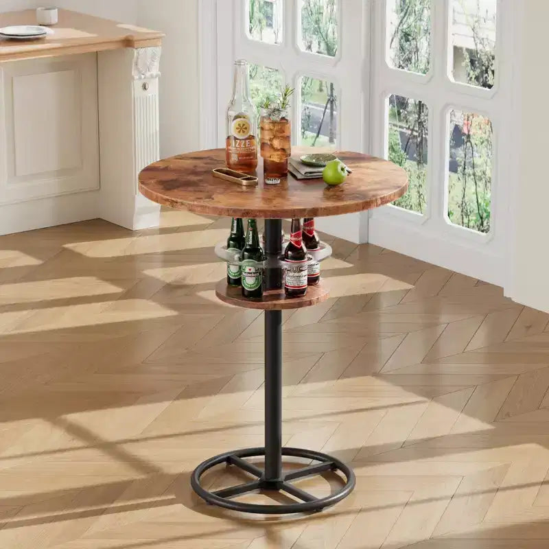 Table de bar ronde à hauteur de comptoir avec porte-bouteilles
