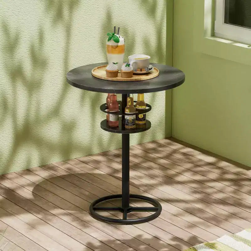 Table de bar ronde à hauteur de comptoir avec porte-bouteilles