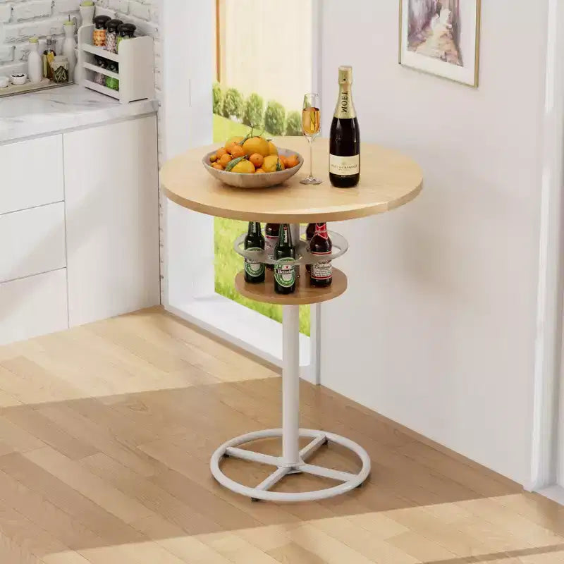 Table de bar ronde à hauteur de comptoir avec porte-bouteilles