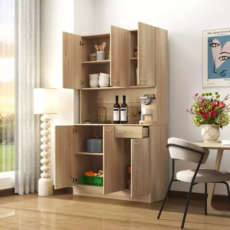 Meuble de cuisine, armoire de rangement garde-manger avec 6 portes, 1 étagère ouverte et 1 tiroir
