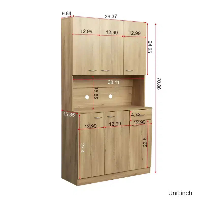 Meuble de cuisine, armoire de rangement garde-manger avec 6 portes, 1 étagère ouverte et 1 tiroir