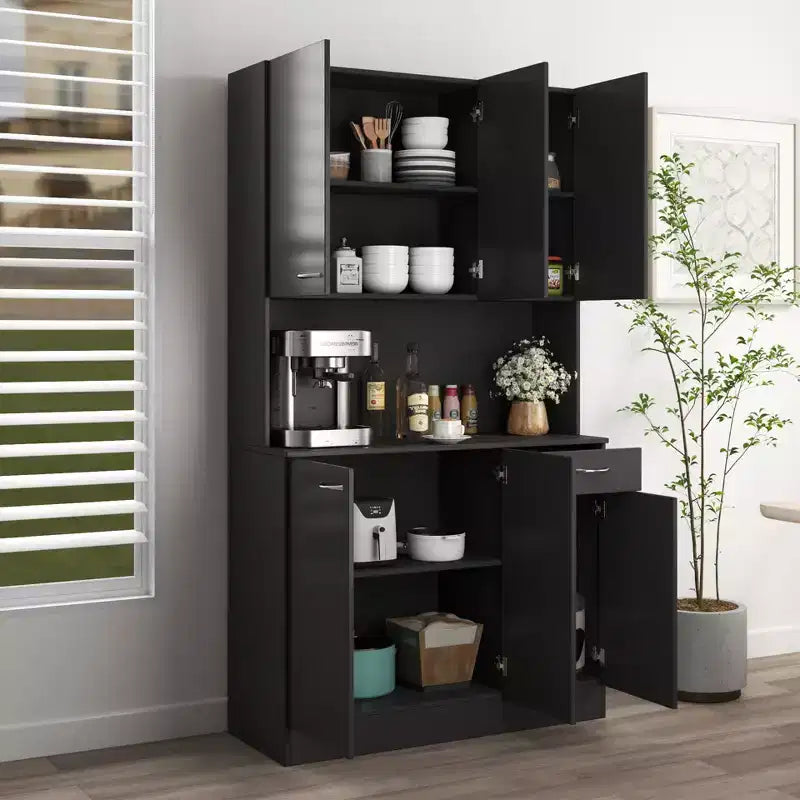Meuble de cuisine, armoire de rangement garde-manger avec 6 portes, 1 étagère ouverte et 1 tiroir